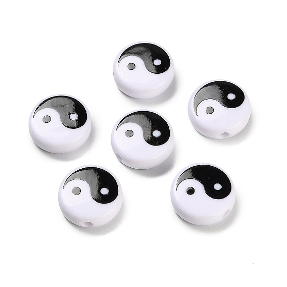Непрозрачные акриловые шарики, плоский ронд с инь-ян