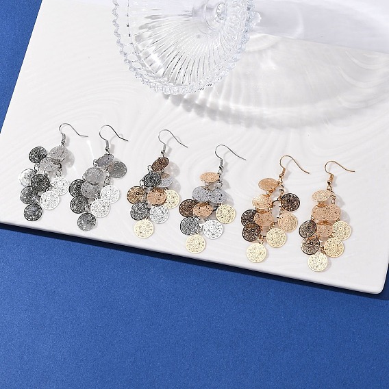 430 плоские круглые серьги-подвески из нержавеющей стали, с железными крюками серьги