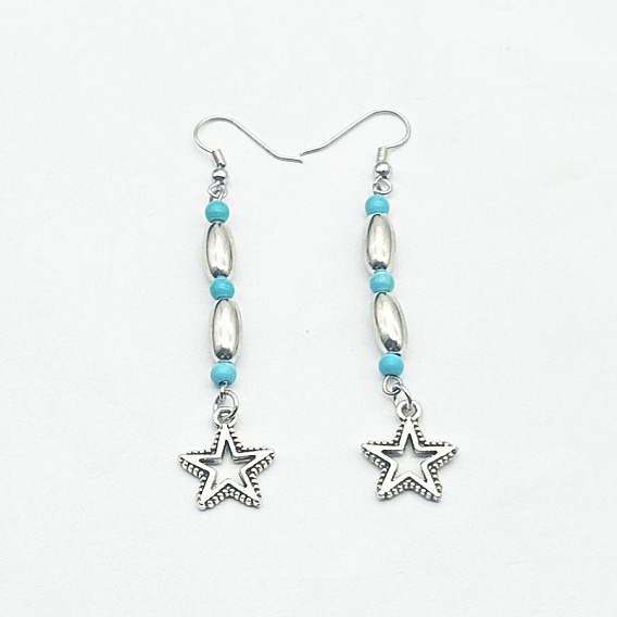 Серьги-подвески из цинкового сплава с синтетической бирюзой, серебряные