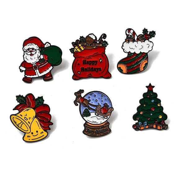 Рождественские эмалевые булавки, булавки для лацканов из сплава для одежды рюкзака, чёрные