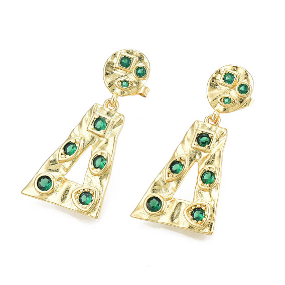 Cubic Zirconia Triangle Dangle Stud Earrings, Brass Jewelry for Women, Nickel Free