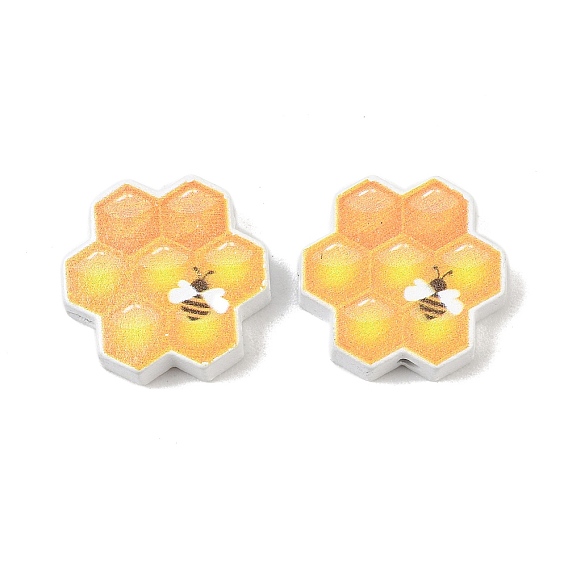 Printed Schima Wood Beads, Bees with Hive, Spray Paint