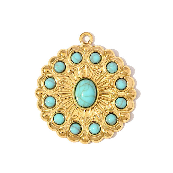 304 нержавеющая сталь с подвесками из синтетической бирюзы, , ионное покрытие (ip)