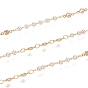 Handmade Brass Link Chains, with Glass Links, Cubic Zirconia Link and Spool, Soldered, Long-Lasting Plated