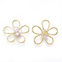 Brass Wire Beads, Real 18K Gold Plated, with ABS Plastic Imitation Pearl, Flower, Creamy White