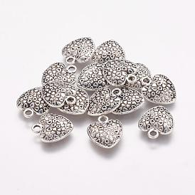 Tibetan Style Alloy Heart Charms, Cadmium Free & Lead Free, 15x12.7x3mm, Hole: 2mm, about 333pcs/500g