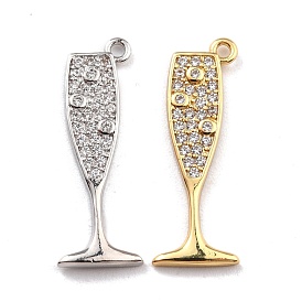 Brass Micro Pave Clear Cubic Zirconia Pendants, Long-Lasting Plated, Goblet