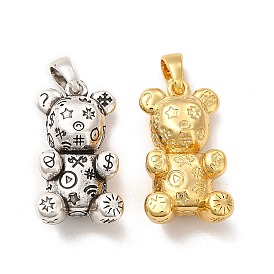 Rack Plating Brass Pendants, Bear with Star Charms, Lead Free & Cadmium Free