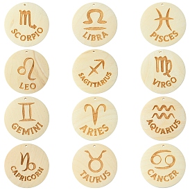 12шт 12 стили деревянные подвески, плоско-круглые