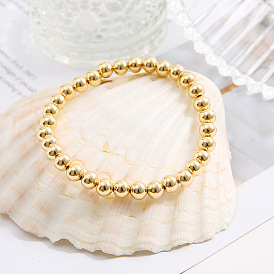 Minimalist Metal Elastic Bracelet with Electroplated Gold Beads for Women