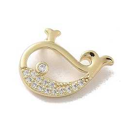 Brass Micro Pave Clear Cubic Zirconia Pendants, Long-Lasting Plated, Whale