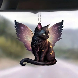 Printed Cat Acrylic Car Pendant Decoration, for Car Interior Rearview Mirror Hanging Ornaments