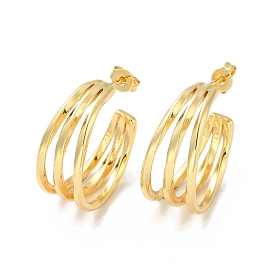 Латунные тройные серьги-гвоздики с реечным покрытием, толстые массивные серьги-кольца для женщин, без кадмия и без свинца