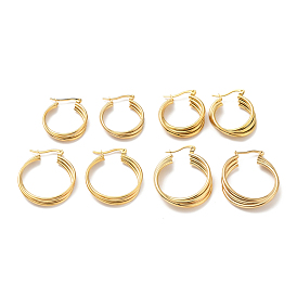 Вакуумное покрытие pvd 201 серьги из нержавеющей стали с тройными переплетенными кольцами 304 со штифтами из нержавеющей стали, переплетенные украшения для женщин