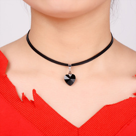 Ожерелье ручной работы с подвеской в форме сердца из красной эмали - милое и милое, чистое серебро, ключичная цепь.