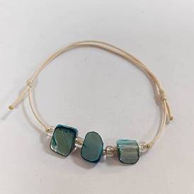 Adjustable Chinese Waxed Cotton Cord Bracelets, with Shell Beads and Glass Seed Beads