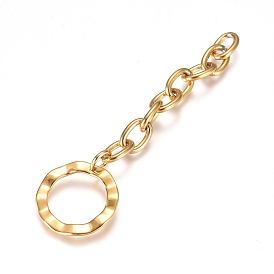 304 Stainless Steel Chain Extender, Cable Chain, with Pendants, Round Ring