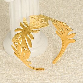 Европейский и американский стиль 304 браслеты-манжеты из нержавеющей стали для женщин, цветок