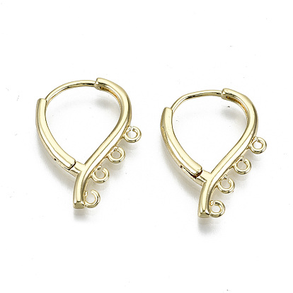 Brass Huggie Hoop Earring, with 4 Loops, Nickel Free, Teardrop