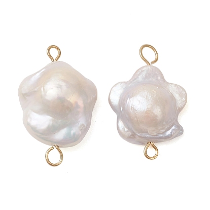 Натуральные барочные жемчужины кеши, сливовые звенья в форме цветка, соединительные подвески., с 304 петлями из нержавеющей стали, цветочный белый