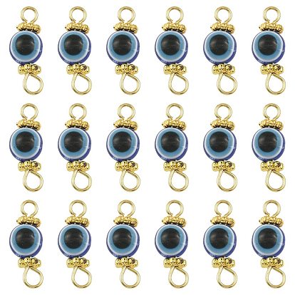 20 Perles rondes œil maléfique en résine avec 304 breloques à connecteur en acier inoxydable, or