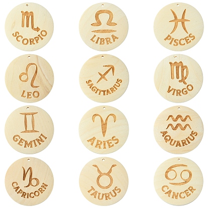 12шт 12 стили деревянные подвески, плоско-круглые