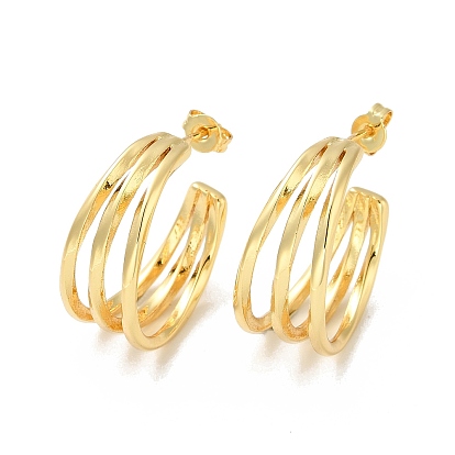 Латунные тройные серьги-гвоздики с реечным покрытием, толстые массивные серьги-кольца для женщин, без кадмия и без свинца