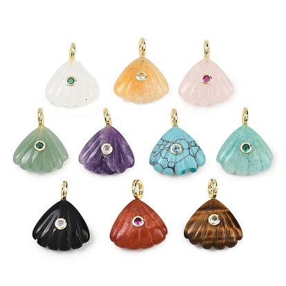 Резные подвески из драгоценных камней, подвески в форме ракушки с кубическим цирконием и латунной фурнитурой, золотые, стойки покрытие