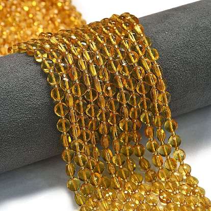 Синтетические цитрин бусы пряди, с бисером, граненый ромб, плоско-круглые