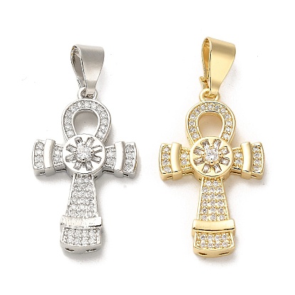 Brass Micro Pave Cubic Zirconia Pendants, Long-Lasting Plated, Feminine Symbol