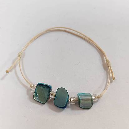 Adjustable Chinese Waxed Cotton Cord Bracelets, with Shell Beads and Glass Seed Beads
