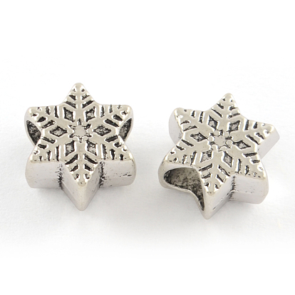 Европейские бусины с большим отверстием, сплав, тибетский стиль , без кадмия и без свинца, цветок, 9.5x11x6 мм, Отверстие : 4.5 мм , около 806 шт / 1000 г