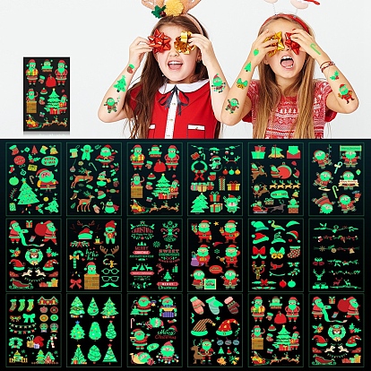 Christmas Themed Pattern Luminous Body Art Tattoos, Removable Fake Temporary Tattoos Paper Stickers