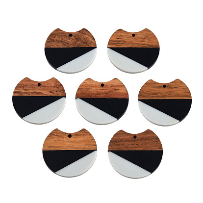 Tri-color Resin & Walnut Wood Pendants, Gap Flat Round
