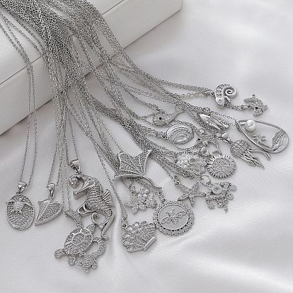 Ожерелья с подвесками Ocean Summer из латуни с прозрачными кубическими цирконами и паве, платина