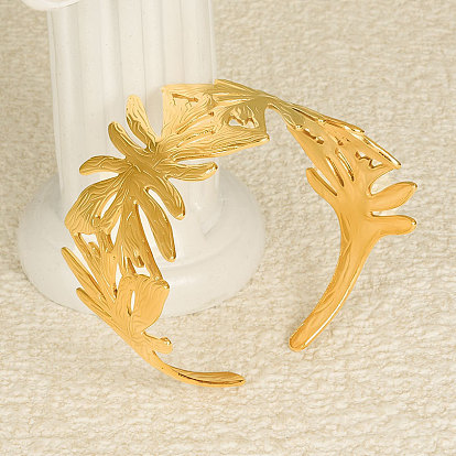 Европейский и американский стиль 304 браслеты-манжеты из нержавеющей стали для женщин, цветок