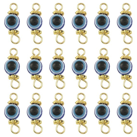 20Pcs Resin Evil Eye Round Bead with 304 Stainless Steel Connector Charms, Golden