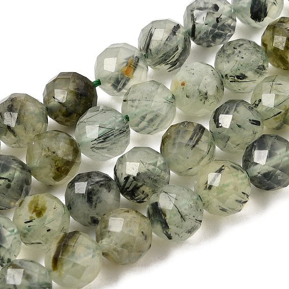 Natural Prehnite Beads Strands, Faceted, Round, Pale Green