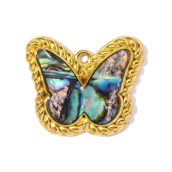 304 подвески из ракушек пауа из нержавеющей стали, бабочки прелести, ионное покрытие (ip)