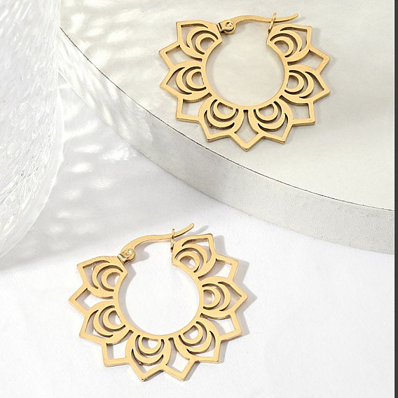 201 серьги-кольца с полыми цветками из нержавеющей стали