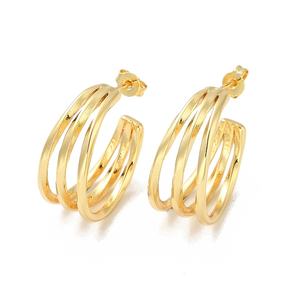 Латунные тройные серьги-гвоздики с реечным покрытием, толстые массивные серьги-кольца для женщин, без кадмия и без свинца