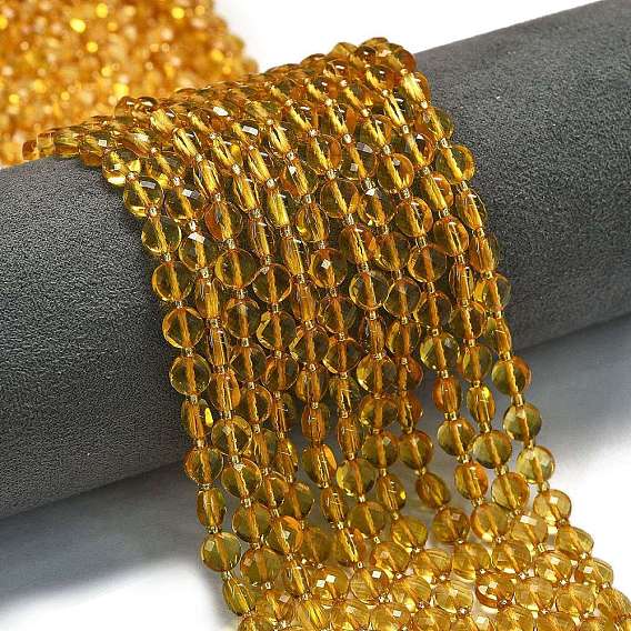 Синтетические цитрин бусы пряди, с бисером, граненый ромб, плоско-круглые