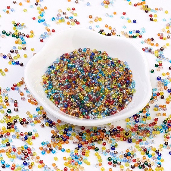12/0 Grade A Round Glass Seed Beads, Silver Lined