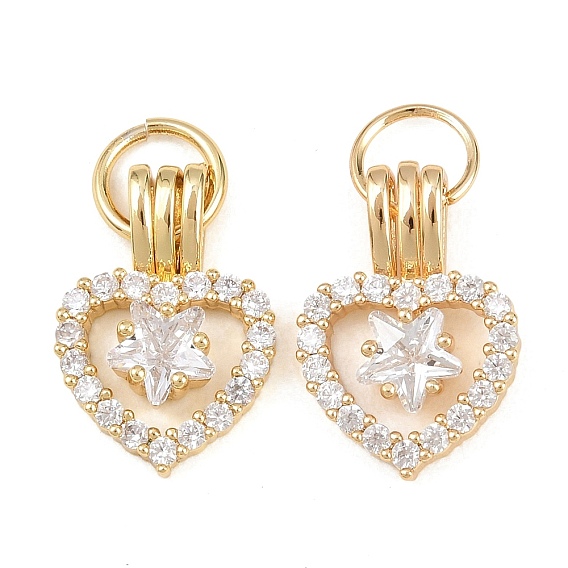 Латунные микропаве прозрачные подвески с фианитом, сердце прелести