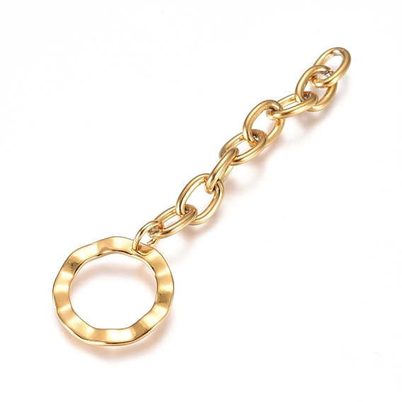 304 Stainless Steel Chain Extender, Cable Chain, with Pendants, Round Ring