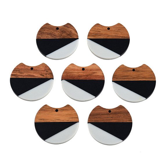 Tri-color Resin & Walnut Wood Pendants, Gap Flat Round