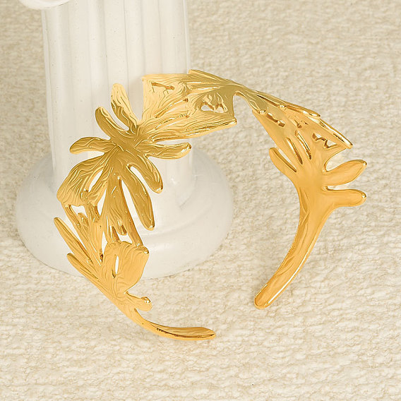 Европейский и американский стиль 304 браслеты-манжеты из нержавеющей стали для женщин, цветок