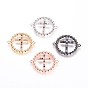 Brass Micro Pave Cubic Zirconia Links Connectors, Long-Lasting Plated, Flat Round with Cross