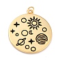 Brass Enamel Pendants, Solar System Pendants, with Jump Rings, Long-Lasting Plated, Flat Round & Planet, Black