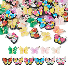 44 шт 11 стили подвески из смолы, бабочки прелести, с платиновыми тоновыми железными петлями